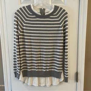Joie Striped Layered Crewneck Sweater Gray/White - XS